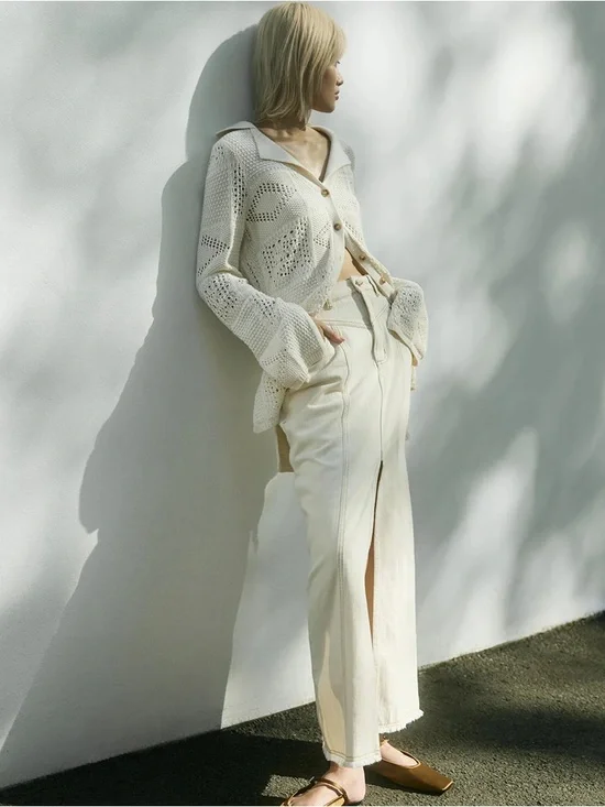 KIVARI Elena Skirt Size 4 Cream Like New | Neutral Classic Coastal - Picture 6 of 7